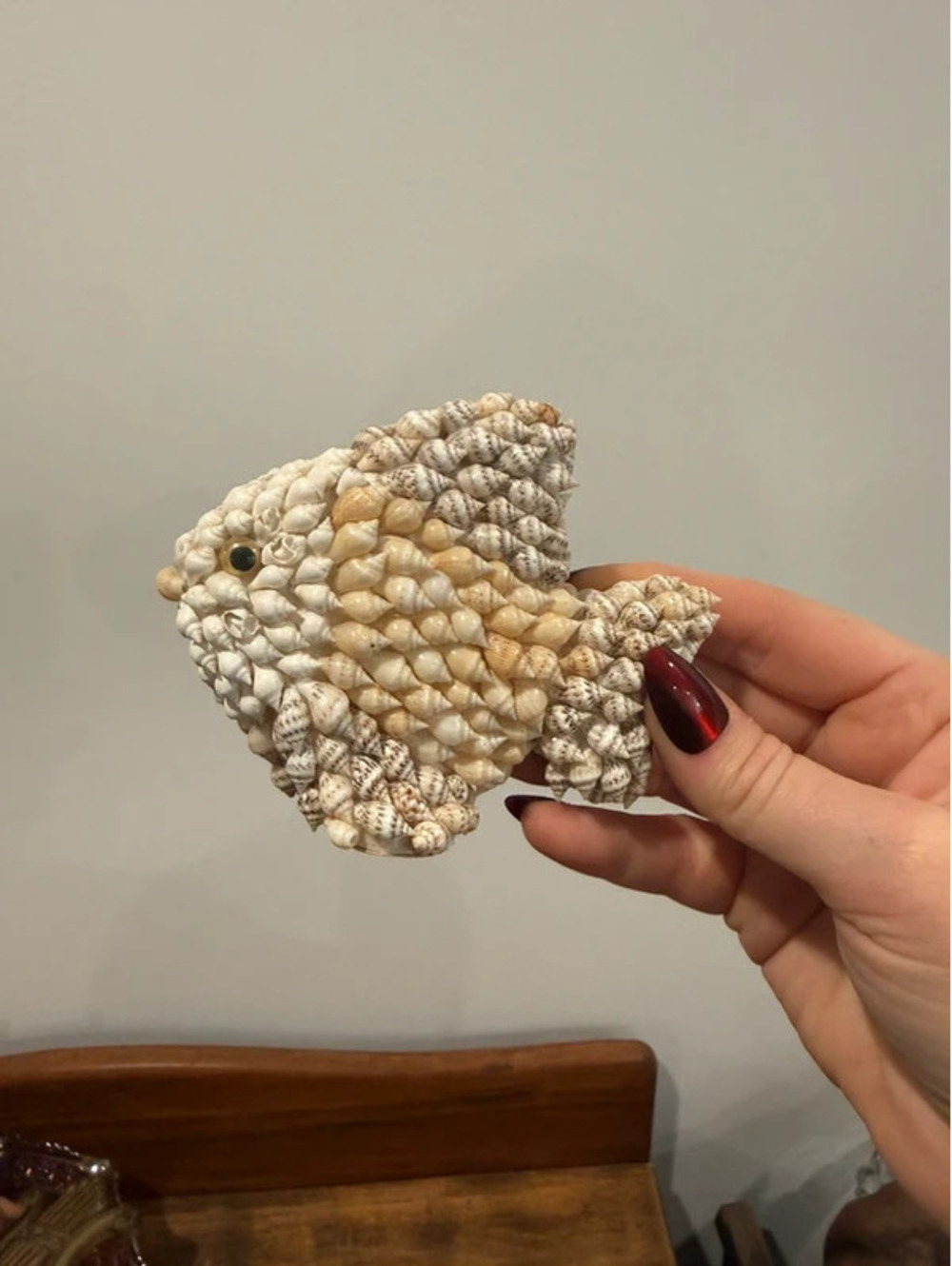 Vintage Seashell Fish Figurine, Made in the Philippines, Handmade Shell Art